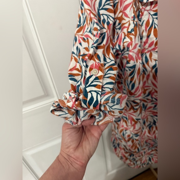 Lands' End Multicolor Leaf Print Shirt 100% Linen - Picture 3 of 5